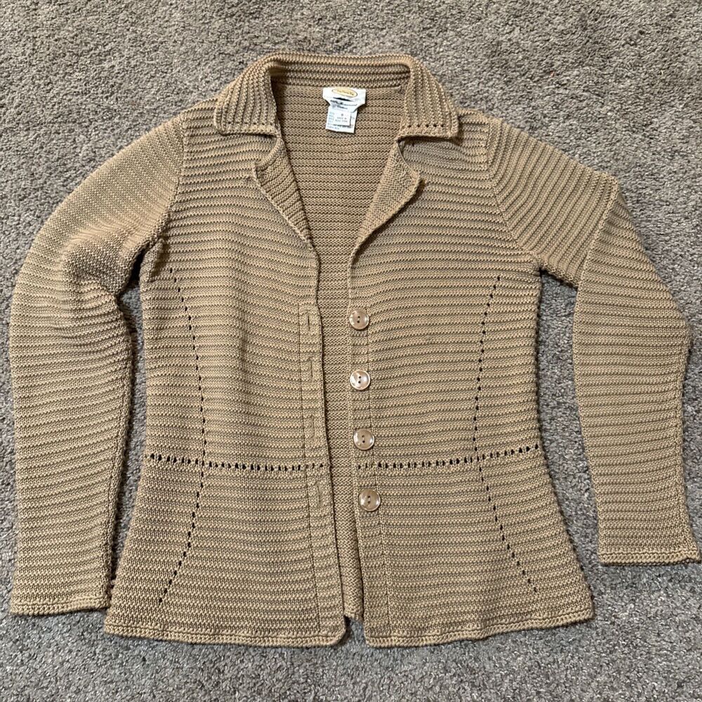 Vintage Talbots Cardigan Sweater Blazer Cotton Chunky S Hand Knit Structured Lux